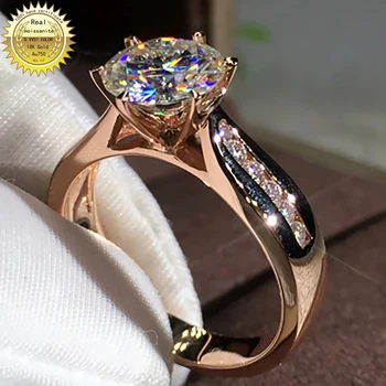 18K Au750 Rose Gold Moterų Vestuvės Vestuvinis Žiedas 1 2 3 4 5 Karatų Apvalus Moissanite Deimantų Žiedas Madinga Mielas Klasikinis