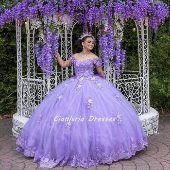 Alyvinė 3D Gėlių Nėrinių Appliques Quinceanera Suknelę Kamuolys Suknelė nuo Pečių Lanką Atgal Korsetas Vestido De Anos 15