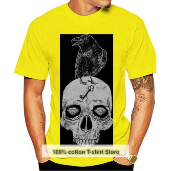100% Medvilnės Kaukolė Marškinėlius vyriški T-Shirt Juoda Viršūnes & Tees Aukštos Kokybės Varnas Kaukolė Spausdinti T Shirts Vintage Drabužiai Mados