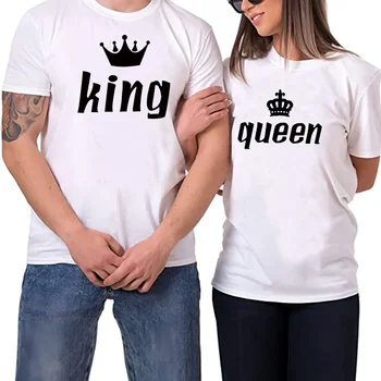 Karalius ir Karalienė Juoda Pora Marškinėliai Balti Vainikėliai 15 spalvų QL001
