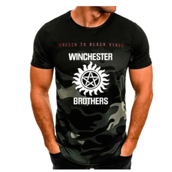 Mados Atsitiktinis tendencija Vyrų Winchester Broliai Logotipo Spausdinimo Vasaros Kamufliažas vyriški T-sleve Aukštos Kokybės Medvilnės T-rankovės 0