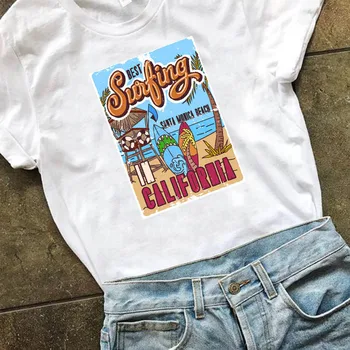 Vasaros Atsitiktinis Negabaritinių Tee Geriausių Banglenčių Santa Monikoje, Kalifornijoje Moteriški Retro Stiliaus Marškinėliai Atostogų Paplūdimys Marškinėliai