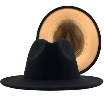 Išorinis Black Chaki Vilnos Veltinio Džiazo Fedora Skrybėlės su Plonu Diržo Sagtis Vyrai Moterys Masto Kraštų Panama Bžūp NAUJOS 2021 m. Didmeninės