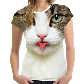 2023 Mada Moterims T Shirts 3D Katė Spausdinti Viršūnės Vasarą Famale T-Shirts Gyvūnų Harajuku Tees
