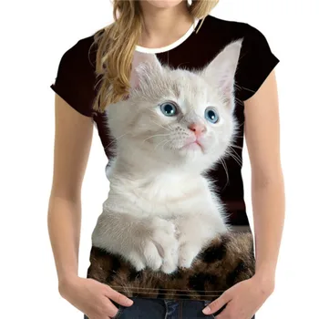 2023 Mada Moterims T Shirts 3D Katė Spausdinti Viršūnės Vasarą Famale T-Shirts Gyvūnų Harajuku Tees 1
