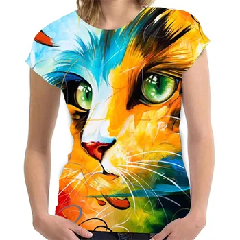 2023 Mada Moterims T Shirts 3D Katė Spausdinti Viršūnės Vasarą Famale T-Shirts Gyvūnų Harajuku Tees 4