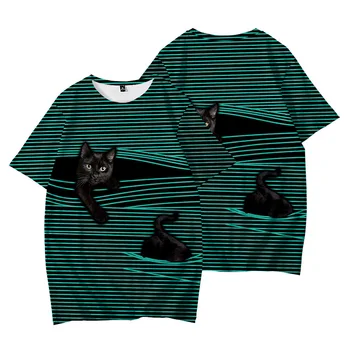 Mados T-shirt Mens 3D Atspausdintas Gyvūnų Cute Kačių Trumpas Rankovės Crewneck Tees Naujas Cool Vasaros Viršūnes Tees Atsitiktinis Harajuku Streetwear 1
