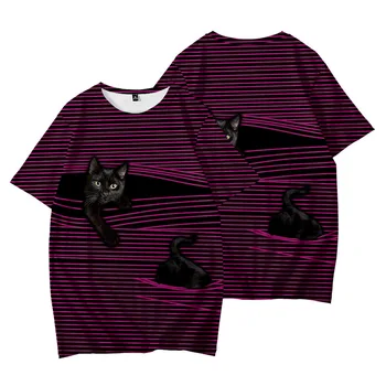 Mados T-shirt Mens 3D Atspausdintas Gyvūnų Cute Kačių Trumpas Rankovės Crewneck Tees Naujas Cool Vasaros Viršūnes Tees Atsitiktinis Harajuku Streetwear 2