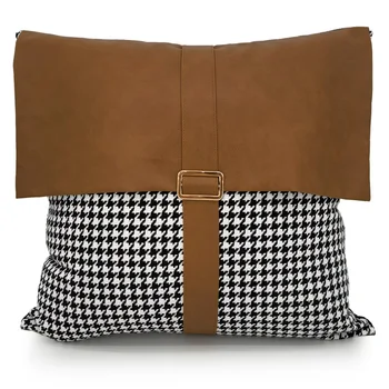 modernus kavos spalvos pu odos houndstooth pagalvės užvalkalą su sagtimi decortive pagalvėlė padengti užvalkalas aukštos klasės