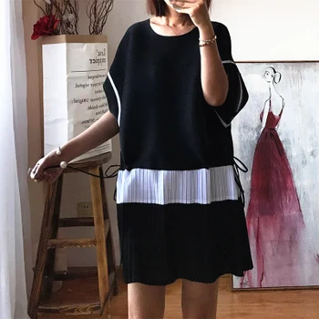 KARŠTO PARDAVIMO Miyake kartus short - Sleeve susidūrimo spalva batwing rankovėmis suknelė SANDĖLYJE