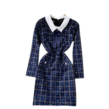 Rudenį, Žiemą 2022 Naujas Klasikinis Pledas Bowknot Dekoruoti Tvido Suknelė Moteriškas Britų Stiliaus Trumpą Klubo Moteris UK563 1