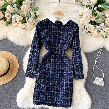Rudenį, Žiemą 2022 Naujas Klasikinis Pledas Bowknot Dekoruoti Tvido Suknelė Moteriškas Britų Stiliaus Trumpą Klubo Moteris UK563 3