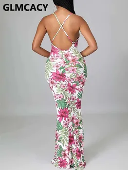 Moterų Spageti Dirželis Gėlių Spausdinti Slim Bodycon Mermaid Dress 4