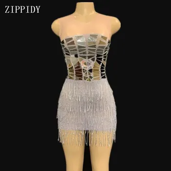 Naujas dizainas Sekso Veidrodėliai Kutas Tinklelio Suknelė Moterims Vakarą Švęsti Vienos-piece Suknelė Seksualus Pakraščiuose Kostiumas Šokių Trumpą Suknelę YOUDU 0