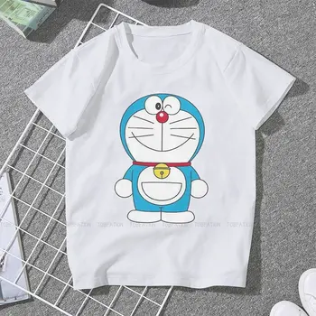 Šypsena Kawaii Merginos, Moterys T-Shirt Doraemon Kawaii Robotas Katė Manga 5XL Blusas Harajuku Atsitiktinis Trumpas Rankovės Derliaus Negabaritinių Viršūnės 1