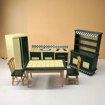 Mini Lėlių Namelio Baldai Modelio Rinkinio 1/12 Rankų Darbo Šaldytuvas Stalo Kėdė