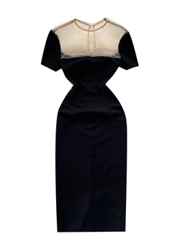 Moterų Vintage Black Boycon Suknelė Mados Trumpas Rankovės O-kaklo Tinklinio Kamuolys Pokylių Suknelės, Šaliai, 2022 Vasaros Elegantiškas Plonas Retro Skraiste 4