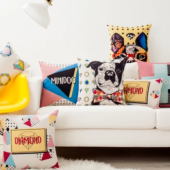 Dekoratyvinė pagalvėlė padengti/Ins Šiaurės Animacinių filmų Gyvūnų Mielas šuo medvilnės pagalvės/Didmeninė ir mažmeninė pagalvėlės/Jūros stiliaus juosmens