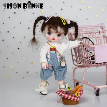 SISON BENNE 1/12 BJD 16cm Mini Mergina Lėlės su Megztinis Kelnės Perukai Akims, Veido Kosmetika Vaikams Dovanų Žaislas 0