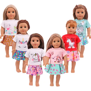 Pavasario Lėlės Drabužius trumpomis Rankovėmis Sijonas Kostiumas 18 Colių American Doll&43Cm Baby Naujas Gimė Mūsų Kartos Žaislai Vaikams 2