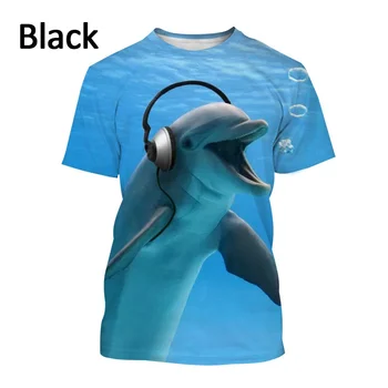 2022 m. Vyrai ir Moterys Vasarą Naujų Gyvūnų Delfinų 3d Spausdinimo Asmenybės Hip-Hop Animacinių filmų Delfinų Unisex Atsitiktinis Apvalios Kaklo Sportas T-Shirt