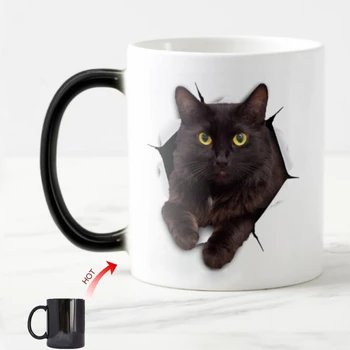 Juokinga Black Cat Spalvos Pokyčių Kavos Puodelis Arbatos Puodeliai Naujiena 3D Katės Kačiukas Puodeliai, Puodeliai Kūrybos Kačiukas Gyvūnų Augintinių Gimtadienio Humoro Dovana