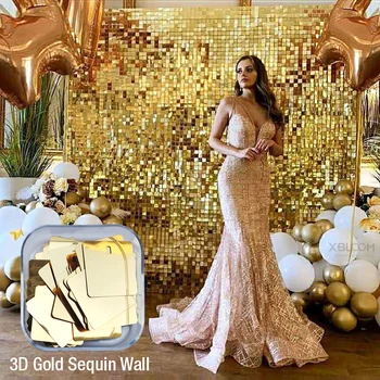 8ft/2.4 m 3D Sienų Lipdukai kristalų pneumatinės blizgančiais veidrodis Golden sienos audinio, dažų gimtadienis, Vestuvės fone, sienų dekoras