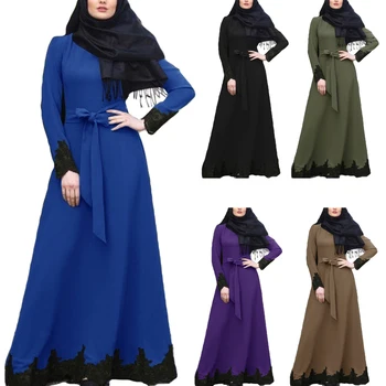 Musulmonų Abaja Suknelė Moteris Derliaus Islamo Drabužių Elegantiškas Nėrinių Kaftan Dubajus Turkija Ilgomis Rankovėmis Šalies Vakare Gown Jilbab Ramadanas