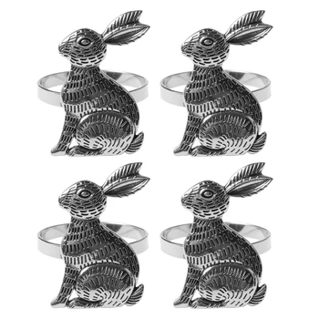 4pcs Padėkos Turėtojas Vestuves Praktinių Stalo Dekoro Triušis Pavasarį Easter Bunny Servetėlių Žiedas Cinko Lydinys, Universalus