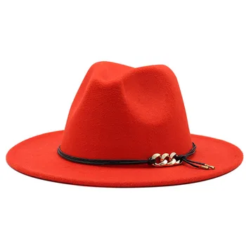 Mados Džiazo Skrybėlę Žiemos Vilnonių Fedora Skrybėlės Vyrai Moterys Rudenį Juoda Geltona Raudona Platus Kraštų Diržo Top Hat Vientisos Spalvos Panama Didmeninės 2
