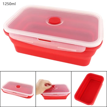 Nešiojamų 1250ML Stačiakampio Silikono keičiamo dydžio Lankstymo Lunchbox Bento Dėžutė su Sustorėjimas Kortelės Sklendė, skirta - 40 ~ 230 Laipsnių