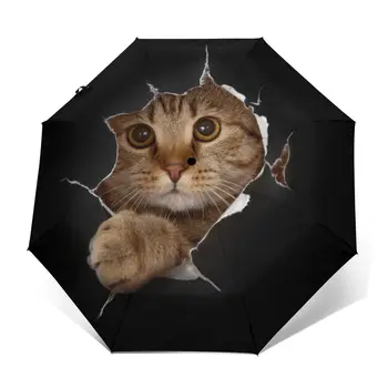 Saulėtą Skėtis Katė Juodo Popieriaus Skylę Automatinė sulankstomas nešiojamų vyrai moterys skėtis apsaugos nuo Saulės, lietaus, Vėjo paplūdimio skėtis