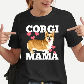 Corgi Mama Juokinga, T-Marškinėliai Moterims Kawaii Animacinių filmų Marškinėliai Šuo Grafinis Tee Marškinėliai, Unisex Drabužiai Marškinėlius Hip-Hop Streetwear Camisas 0