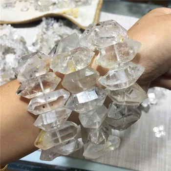 Energijos kristalų, natūralių akmenų ir mineralų herkimer diamond apyrankės aišku, kvarco kristalų apyrankė grubus Reiki gydymo kristalais