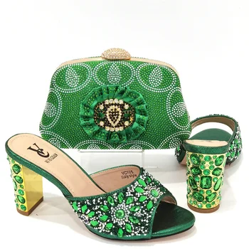 Žalia Spalva italijos dizaino avalynė ir rankinės nustatyti, Nigerijos moterų avalynė ir rankinės Rungtynės Afrikos Mados šaliai batai 0
