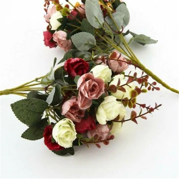 Namų Dekoro Įvairių Spalvų Rožių puokštė dirbtinių gėlių 2 kekių 42 šilko rožės vestuves apdaila 3