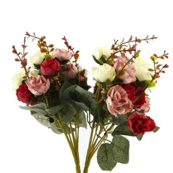 Namų Dekoro Įvairių Spalvų Rožių puokštė dirbtinių gėlių 2 kekių 42 šilko rožės vestuves apdaila 4