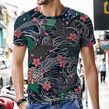 2022 Koi modelio 3D Spausdinimo Vyrų T-shirt Viršuje Vasaros 3D Stiliaus Kasdienių Drabužių Streetwear Prarasti Negabaritinių Marškinėlius Vyrams Streetwear
