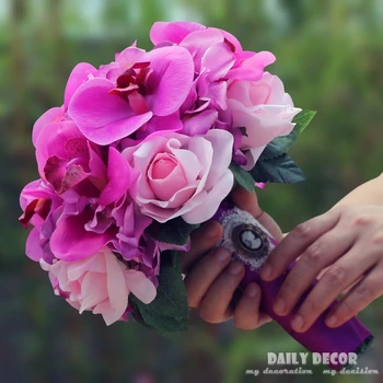 100% Hi-Q 2018 Naujas nekilnojamojo touch Phalaenopsis dirbtinės gėlės vestuvių nuotakos puokštė de mariage vestuvių puokštė de noiva violetinė
