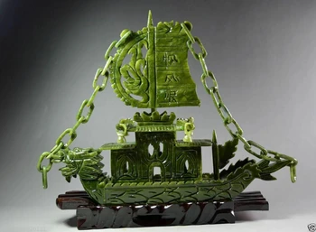 Išskirtinį Kinijos, 100% Natūralus Jade Ranka Raižyti Dragon Smilkalų statula Drakono Laivas 0