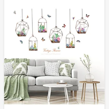 Kabantys krepšelį bonsai augalų, Gėlių Drugelis sienų lipdukai namų gyvenamasis kambarys, virtuvė, pvc sienų lipdukai sienų, langų meno Apdaila 1