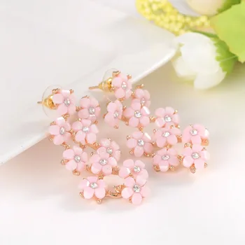 MINHIN Austrijos Kristalų Emalio Pink Gėlių Papuošalai, Nustatykite Ponios Perdėta Temperamentas 4 Spalvų Vestuvių Papuošalai Rinkiniai 1