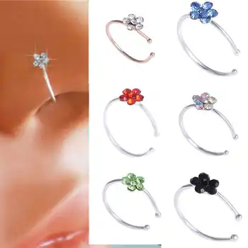 Mados moterų blizga kristalų slyvų žiedų skaidrus, mažas gėlių nosies žiedą, baudos auskarų vėrimo adata 1