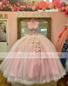 Nauja Rožinė Kamuolys Chalatai Quinceanera Suknelę Saldus Mergina Duobute China Appliques Rankovių Nėrinių Prom Dresses Vestidos De Fiesta