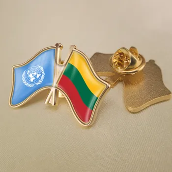 Jungtinių Tautų ir Lietuvos Kirto Dviguba Draugystė Šaligatvio Sagė Emblemos Atvartas Smeigtukai 1