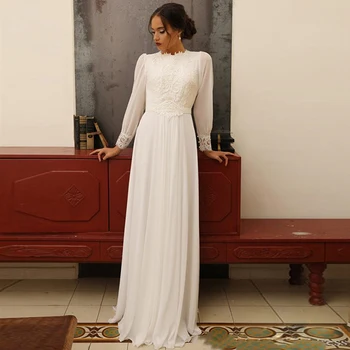 Elegantiškas Šifono Vestuvių Suknelės Boho ilgomis Rankovėmis Grindų Ilgis Apvalkalą Derliaus Vestuvinės Suknelės vestido de noiva Balto Dramblio kaulo Užsakymą