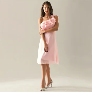 UETEEY Rožinė Skiltyje Bridesmaid Suknelę Pusėje Puošmena Šifono Vieną Petį Rankovių 2022 Kelio Ilgis Vestuvės Suknelės