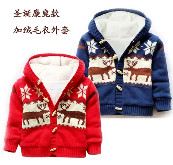 kūdikių mergaičių/berniukų megztinis, striukė, paltas su storu vilnos pamušalas, kalėdų elnias megztinis