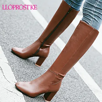 Lloprost ke Didelio dydžio 34-45 mados rudens-žiemos batai moterims aikštėje kojų zip aukštakulnius batus kelio auliniai batai moterims 2019 naujas 0