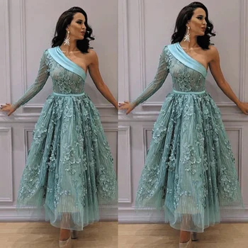SuperKimJo Vestidos De Gala Vieną Petį 3D Gėlės Prom Dresses Rūbeliai arabų Turkis Mėlyna Arbatos Ilgio Keltas Kamuolys Suknelė Gala Jurk 0